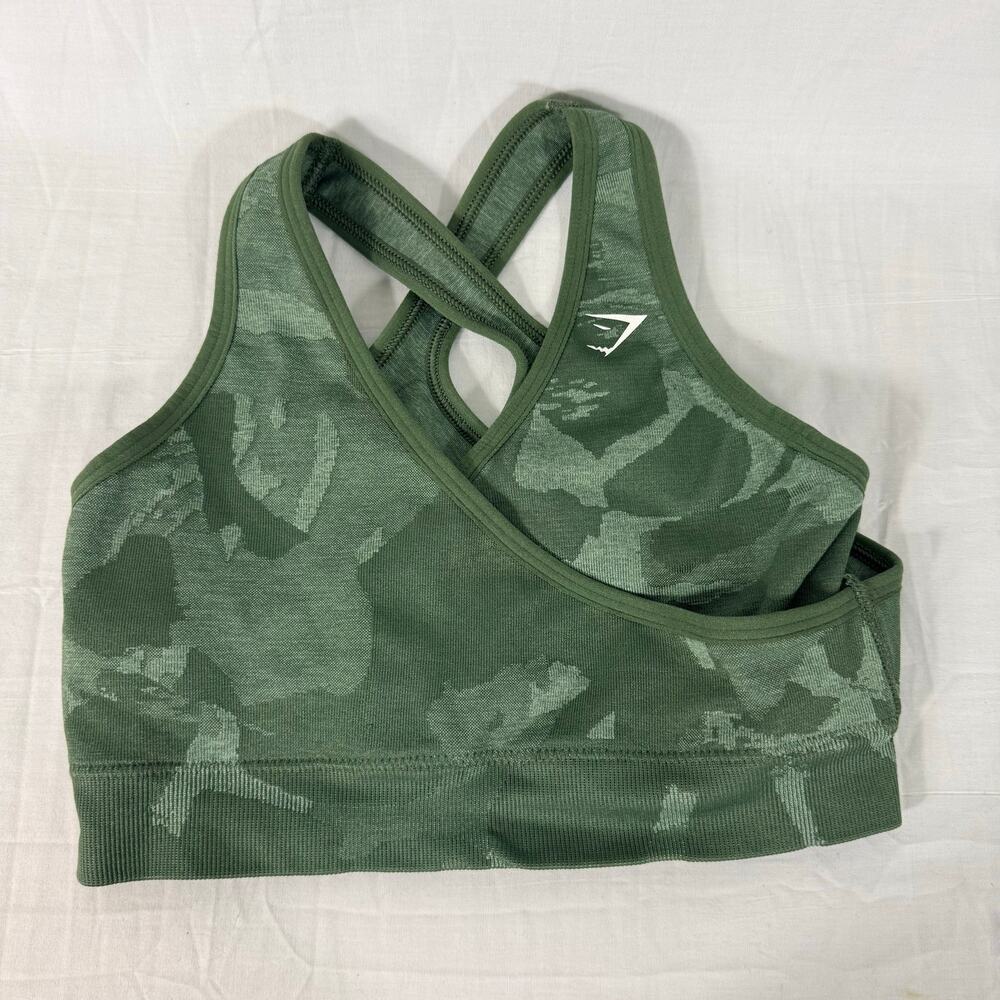 Gymshark Women's Adapt Camo Seamless Crossback LV5 Sports Bra Green Small